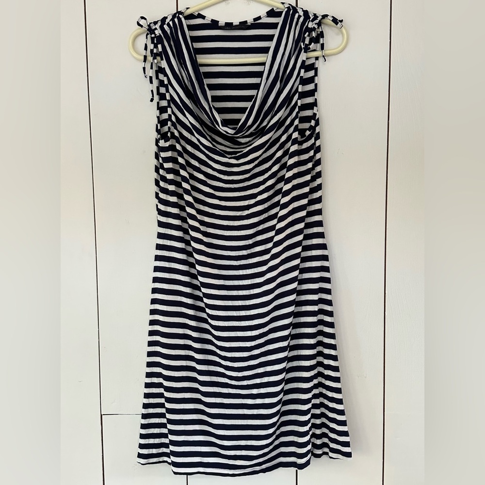 M&S Collection Striped Cowl Neck Sundress Sz 6 Cover-up Navy White Beach Resort